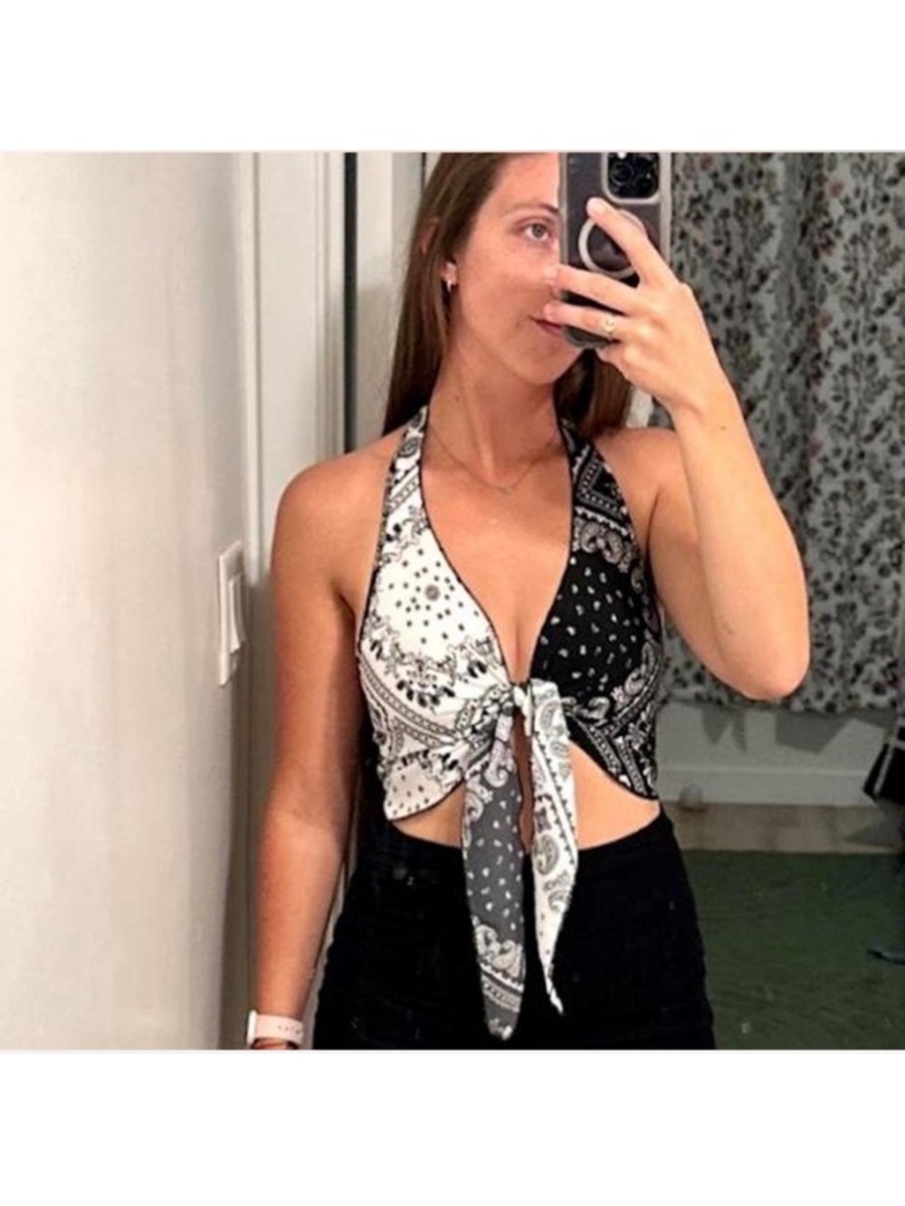 Black & white paisley bandana halter tie top 🖤 - Picture 3 of 3